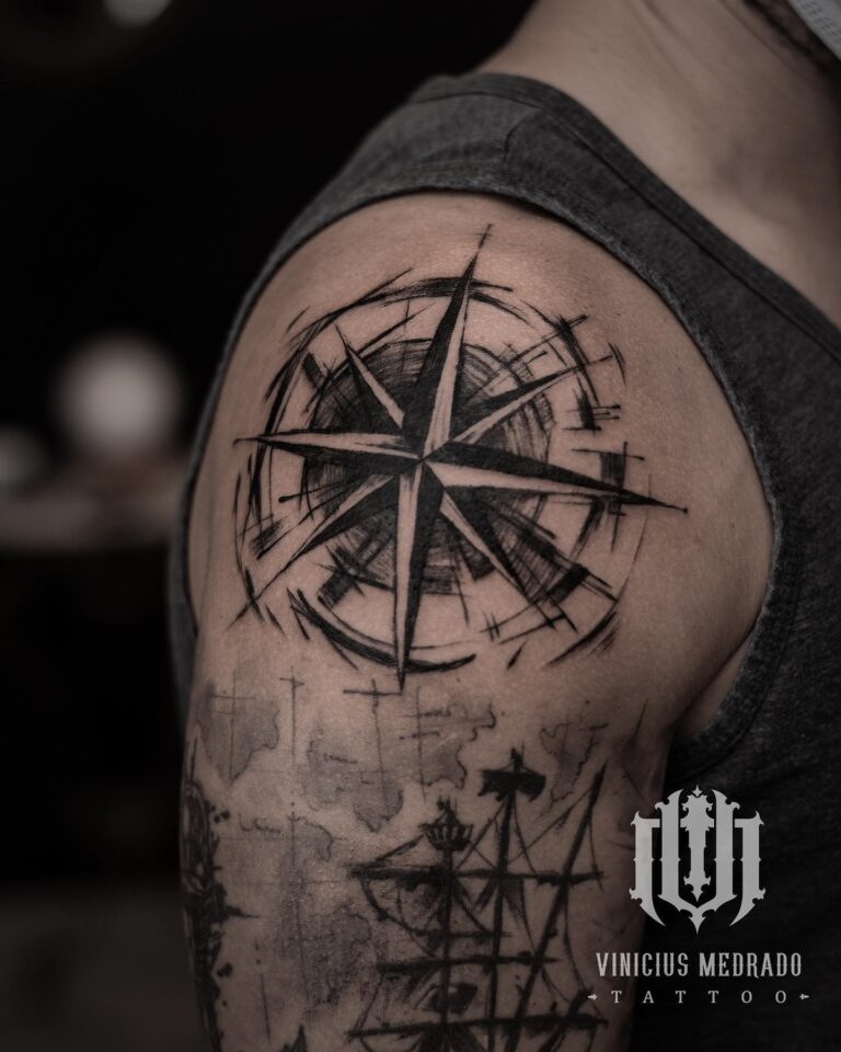 Tatuagem Sketch rosa dos ventos